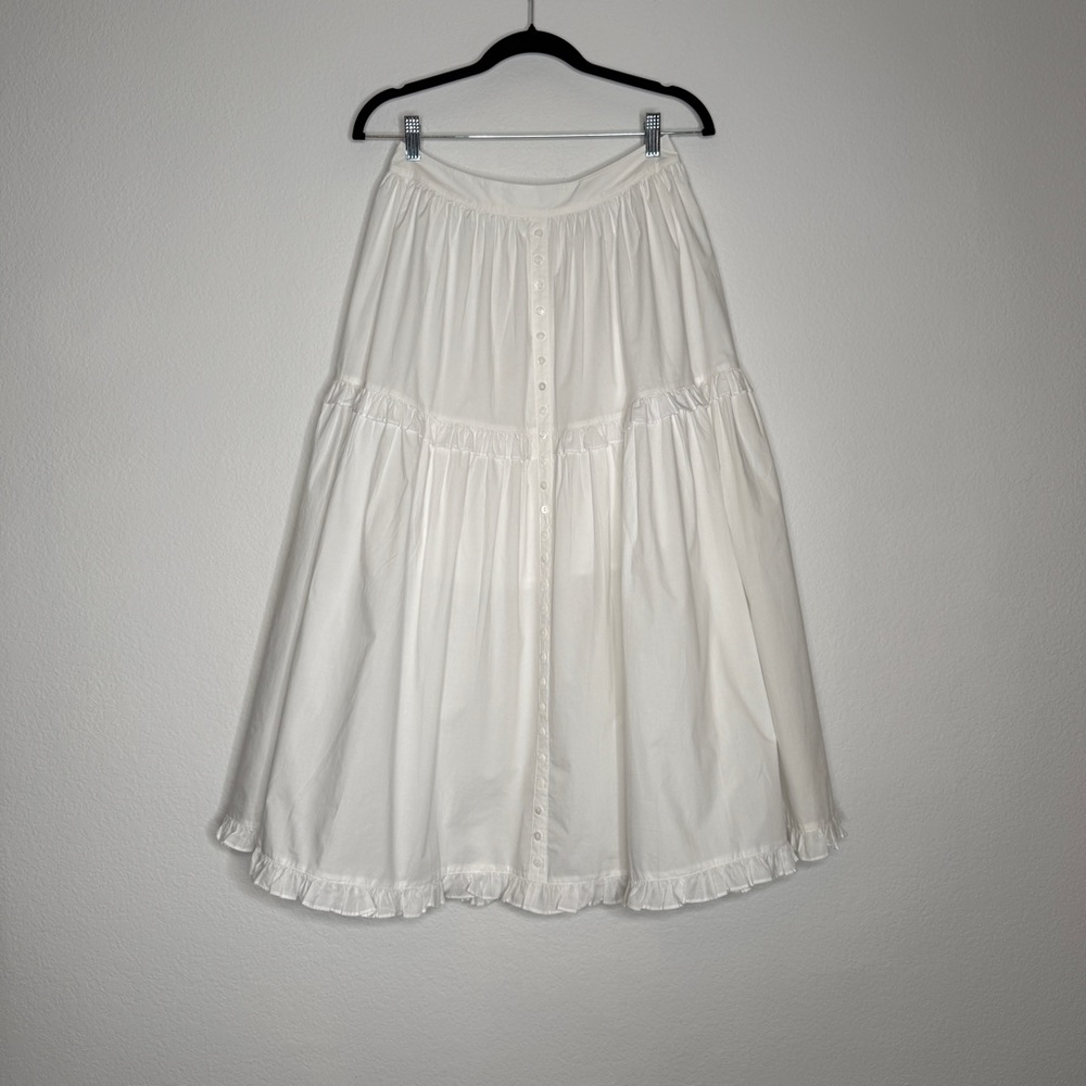 Joslin Layla Midi Skirt White Organic Cotton Button Front Size 6 NWT